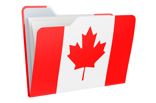 Computer folder icon with Canadian flag. 3D rendering isolated on white background