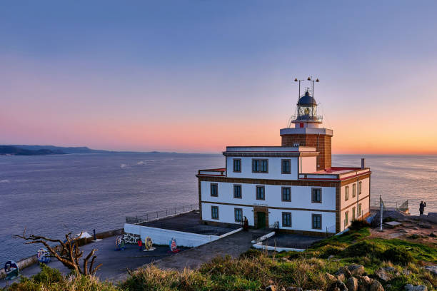 Sunset in the Lighthouse of the Finisterre cape, Costa de la Muerte, Galicia. Northern Spain. One of the last stages in the jacobian way. Sunset in the Lighthouse of the Finisterre cape, Costa de la Muerte, Galicia. Northern Spain. One of the last stages in the jacobian way. a coruna province stock pictures, royalty-free photos & images