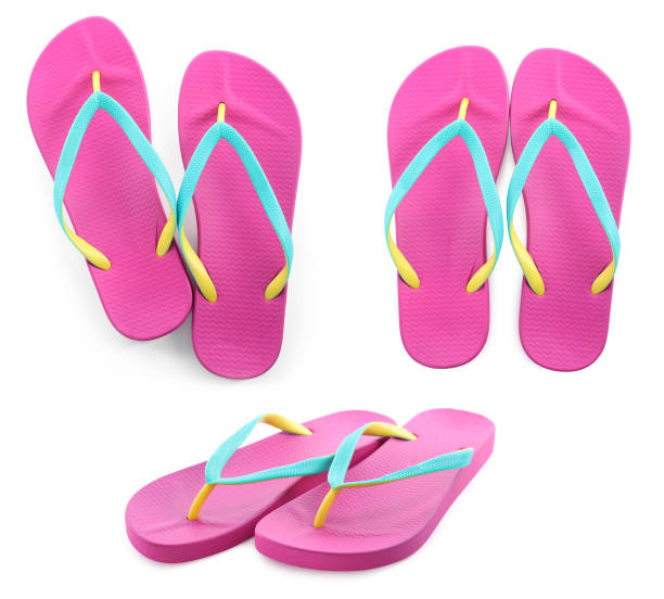 istock Collage with beach slippers on white background 1362066963