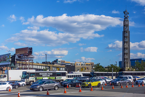 Weehawken, NJ, USA - July 22, 2015: The cars outside the Lincoln Tunnel in Weehawken New Jersey.