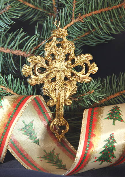 istock Gilded Cross and Christmas Ribbon 136207115
