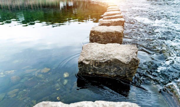 istock Stepping stones crossing a river in the park 1362076298