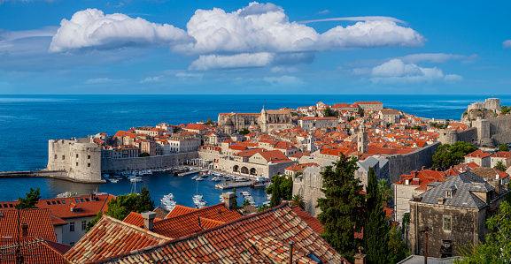 Dubrovnik's old town viewed from above in Croatia.