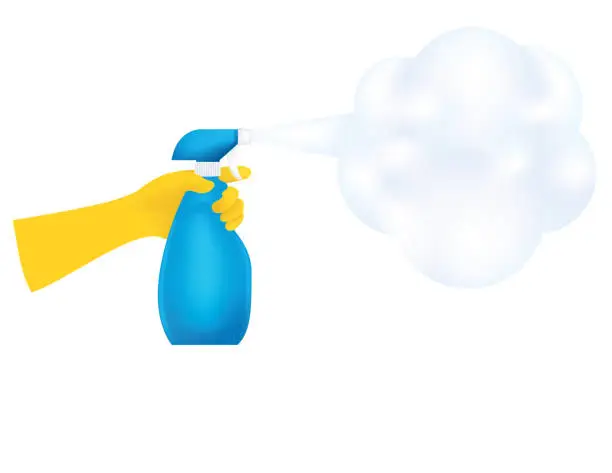 Vector illustration of Hand Holding A Bottle Of Spray Cleaner On A Transparent Background