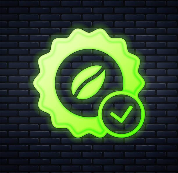 istock Glowing neon Medal for coffee icon isolated on brick wall background. Premium quality coffee badge. Vector 1362083423