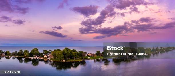 Aerial Panorama Of The Ceder Point Peninsula At Dusk Stock Photo - Download Image Now