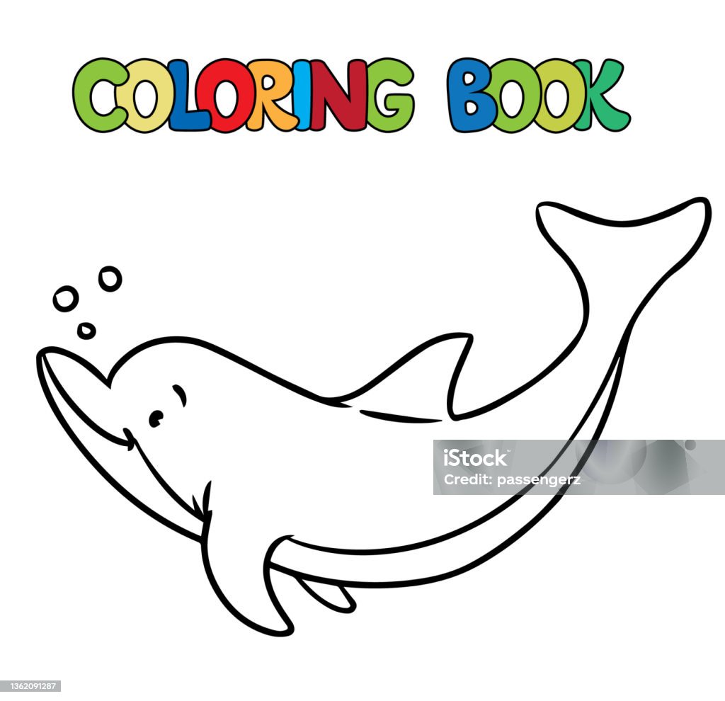 Dolphin In Water Coloring Book Kids Vector Stock Illustration - Download  Image Now - Coloring, Fish, Vector - iStock