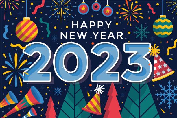 frohes neues jahr 2023 - neujahr stock-grafiken, -clipart, -cartoons und -symbole