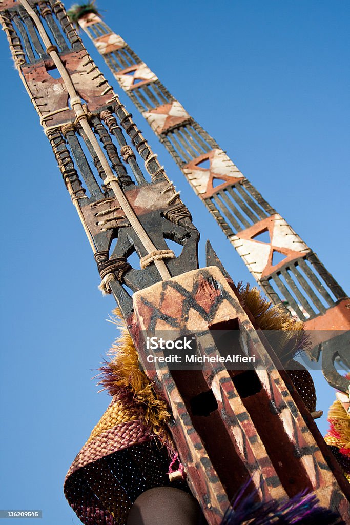 Sirige mask and the Dogon dance, Mali. The better known Kanaga and Sirige masks are followed in the dama ceremony by masks that evoke the behavior of some of the animals that inhabit the regions where the Dogon live and hunt. Africa Stock Photo