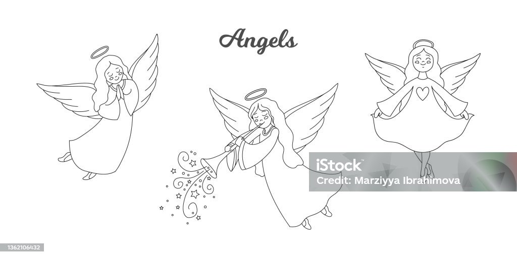 Three different linear angels illustrations - Royalty-free Engel vectorkunst