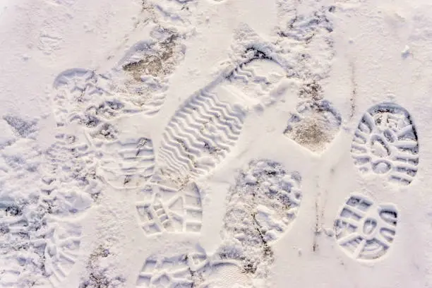 Footprint in the snow in Burien, Washington.