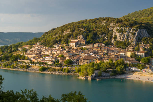 The city of Bauduen in Europe, France, Provence Alpes Cote d'Azur, in the Var, in summer, on a sunny day. stock photo