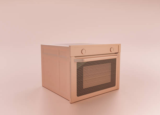 istock Anodized Rose Gold Material single color kitchen appliance, Oven, on light pinkish color background, 3d rendering, utensil 1362110269