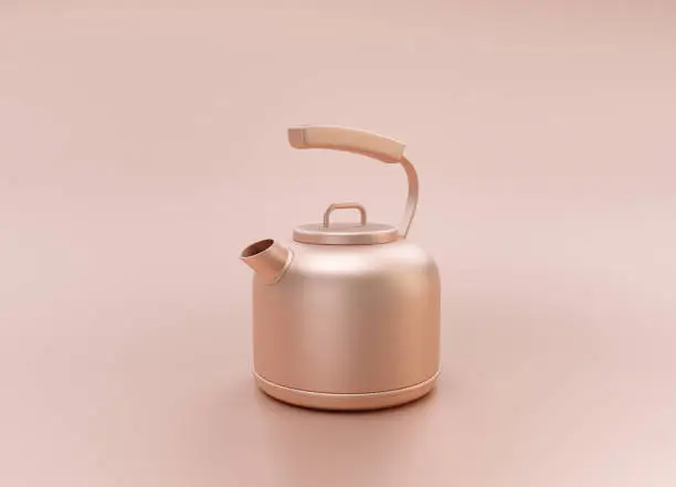 Anodized Rose Gold Material single color kitchen appliance, ElectricKettle, on light background, 3d rendering