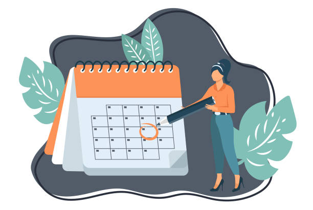 istock Event and planning concept. Vector illustration of woman check calendar have plan on memo, Working and day planning concept. Female human character on white background. 1362112610