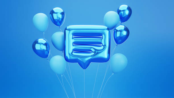 3D Render of Blue Balloons Chat Text SMS Icons Celebration stock photo