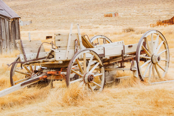 Close-up of Decorative Old Wooden Horse Cart Wheel in Nature.