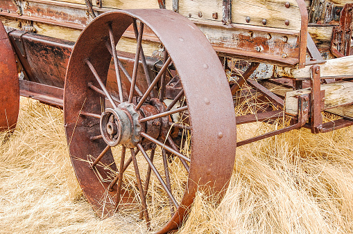 Picture of some of the abandoned wagons left behind in Bodie, California. Bodie is a ghost town that has now become a historical state park.