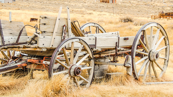 Picture of some of the abandoned wagons left behind in Bodie, California. Bodie is a ghost town that has now become a historical state park.