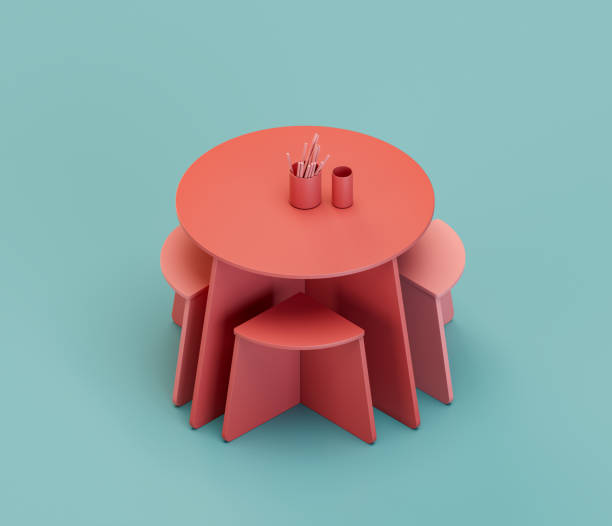 istock A children table. Isometric red color playground object for physical and mental development of children. Monochrome single color, 3d rendering 1362114983