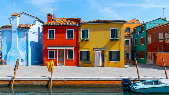 Burano italy. Venice island color street. Paint building house in travel Europe Venezia city. Venice Province, Veneto Region, Northern Italy