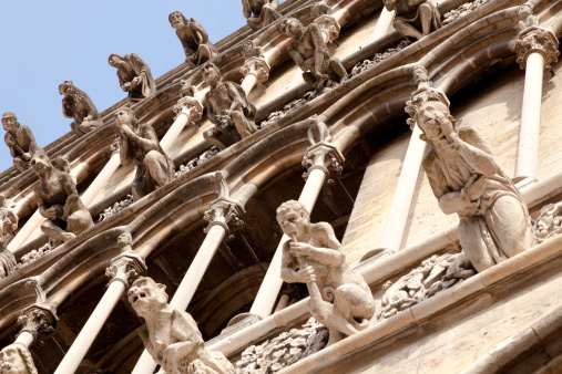 Detail of the gargoyles on the facade of the Eglise de Notre Dame (Church of our Lady) in Dijon, France.
