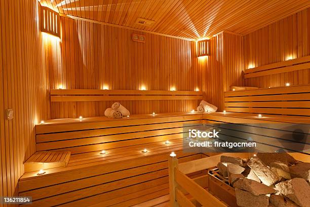 Sauna Stock Photo - Download Image Now - Sauna, Stone - Object, Bench