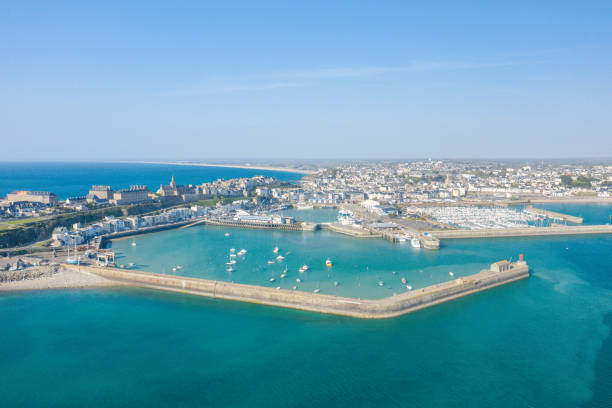The city of Granville in Europe, in France, in Normandy, in the English Channel, in spring, on a sunny day. stock photo