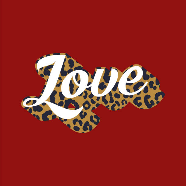 Love lettering leopard style design. Valentines day card or tshirt design Love lettering leopard style design. Valentines day card or tshirt design. couple tattoo quotes stock illustrations