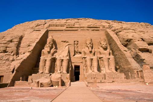 Egypt. Abu Simbel Temple of Rameses II (The Great Temple) situated on the western bank of Lake Nasser. The Abu Simbel Temples is part of the UNESCO World Heritage Site since 1979