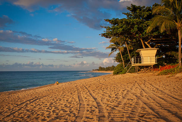 Golden hour at the "Sunset Beach", Oahu, Hawaii Islands stock photo