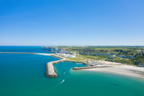The Port Antifer to Le Havre in Europe, in France, in Normandy, to Etretat, in summer, on a sunny day. stock photo