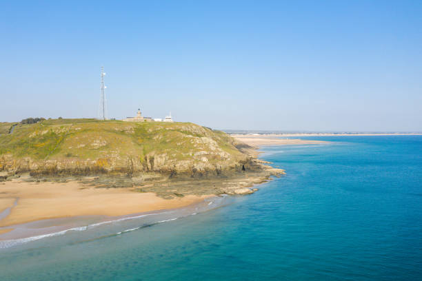 The Cap de Carteret facing the Channel Sea in Europe, France, Normandy, the English Channel, in spring, on a sunny day. stock photo