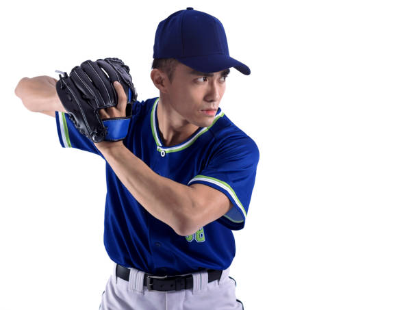 side view of Pitcher Baseball Player  isolated on white background