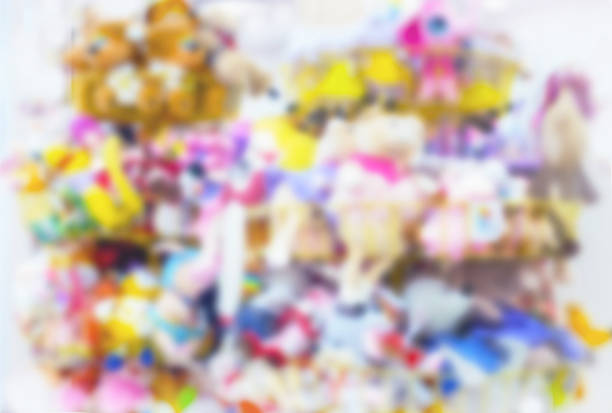 many plush toys, abstract fuzzy background