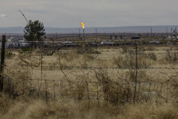 Natural Gas Flaring Near Carlsbad, New Mexico Natural Gas Flaring near the community of Carlsbad, New Mexico and the Texas/New Mexico border. carlsbad texas stock pictures, royalty-free photos & images