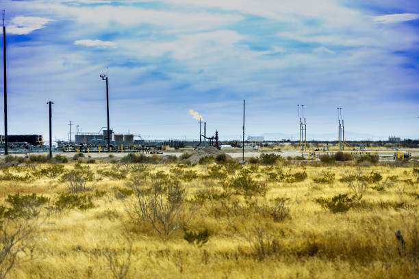 Natural Gas Flaring near Orla, Reeves, County, Texas, USA. Natural Gas is being burned off from a flare near Orla, Texas in Reeves County. carlsbad texas stock pictures, royalty-free photos & images
