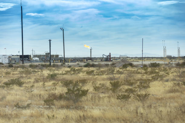 A natural Gas Production Plant near Orla, Texas. A natural gas production plant in the Permian Basin near Pecos, Texas, USA. carlsbad texas stock pictures, royalty-free photos & images