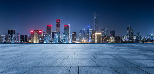 Panoramic skyline and modern commercial buildings with empty floors in Beijing stock photo