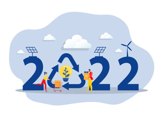 istock 2022 New Year And  Recycling, Reducing Pollution and Waste, Saving the Earth concept Flat vector illustration. 1362165297