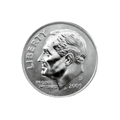 US Dime on white background