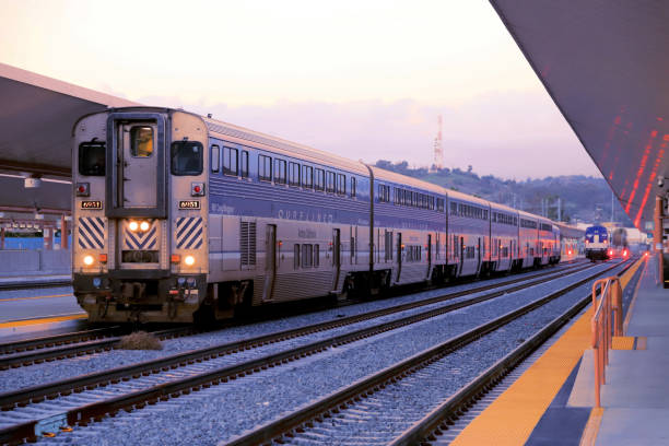 Amtrak Pacific Surfliner train - Los Angeles Union Station at Dusk stock photo