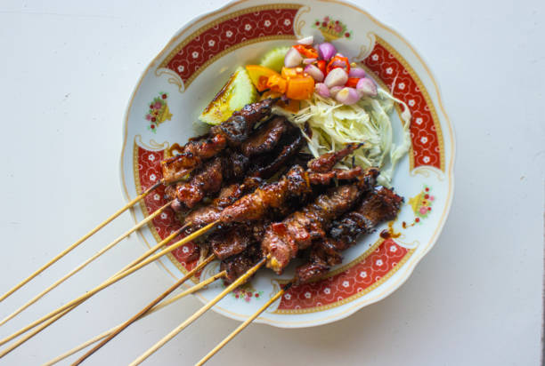 sate kambing or satay goat, lamb, Lamb or meat goat satay . satay on plate