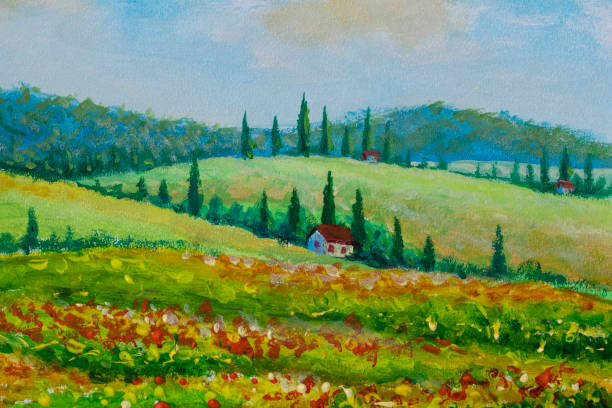 istock Farmland in Tuscany, Italy. Original mixed media illustration. 1362180588