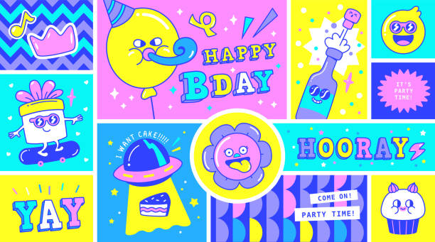 ilustraciones, imágenes clip art, dibujos animados e iconos de stock de feliz cumpleaños - food and drink holidays and celebrations isolated objects birthdays