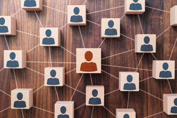 istock People communication network concept. Organization and connection. Many wood cubes with people icons. 1362180776