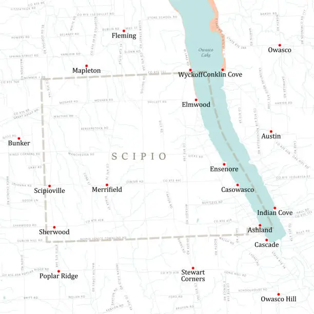 Vector illustration of NY Cayuga Scipio Vector Road Map