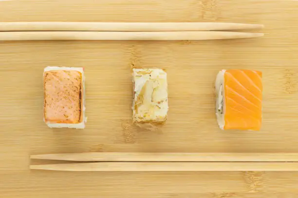 Photo of Set of sushi maki on wooden board