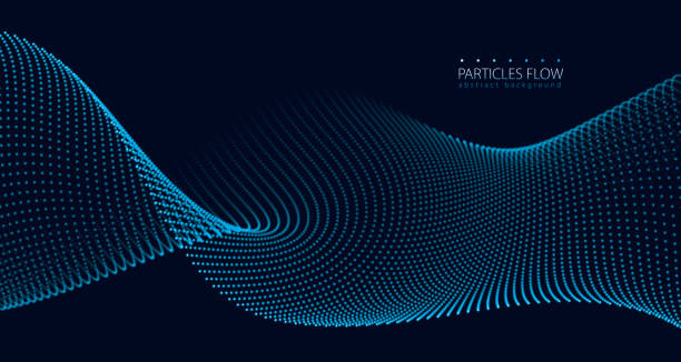 istock Digital wave of flowing particles in motion. Vector abstract dark background. Mesh of glowing dots, beautiful illustration. 1362189450