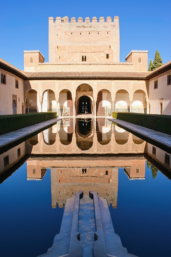 Granada, Spain,  Alhambra castle -   30.11.2021. Nasrid palace interior